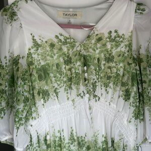Taylor White and Green Floral Blouse